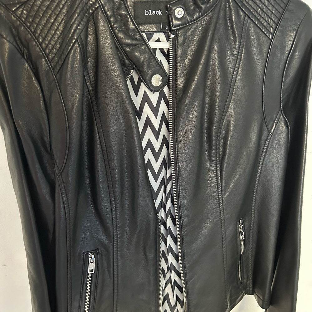 Black Rivet Black Leather Motorcycle Jacket with Quilted Shoulders